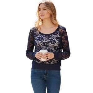 DOLLED UP DARK BLUE LACE CROP TOP SZ.S EUC